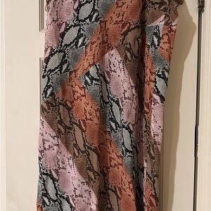 Corey Lynn Calter Pink and Brown Snake Print Midi Skirt